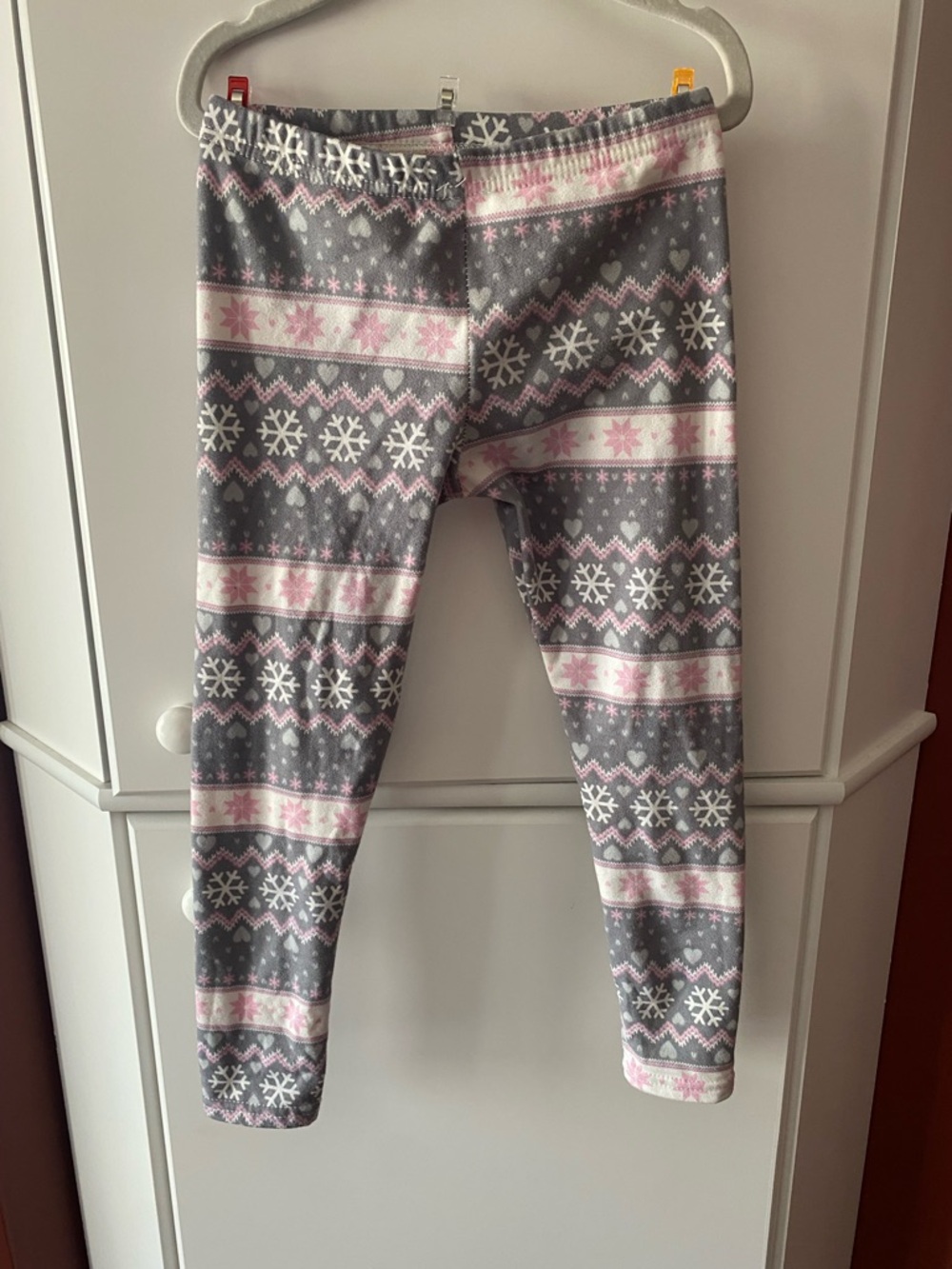 Girls' Grey and Pink Snowflake Fleece Leggings